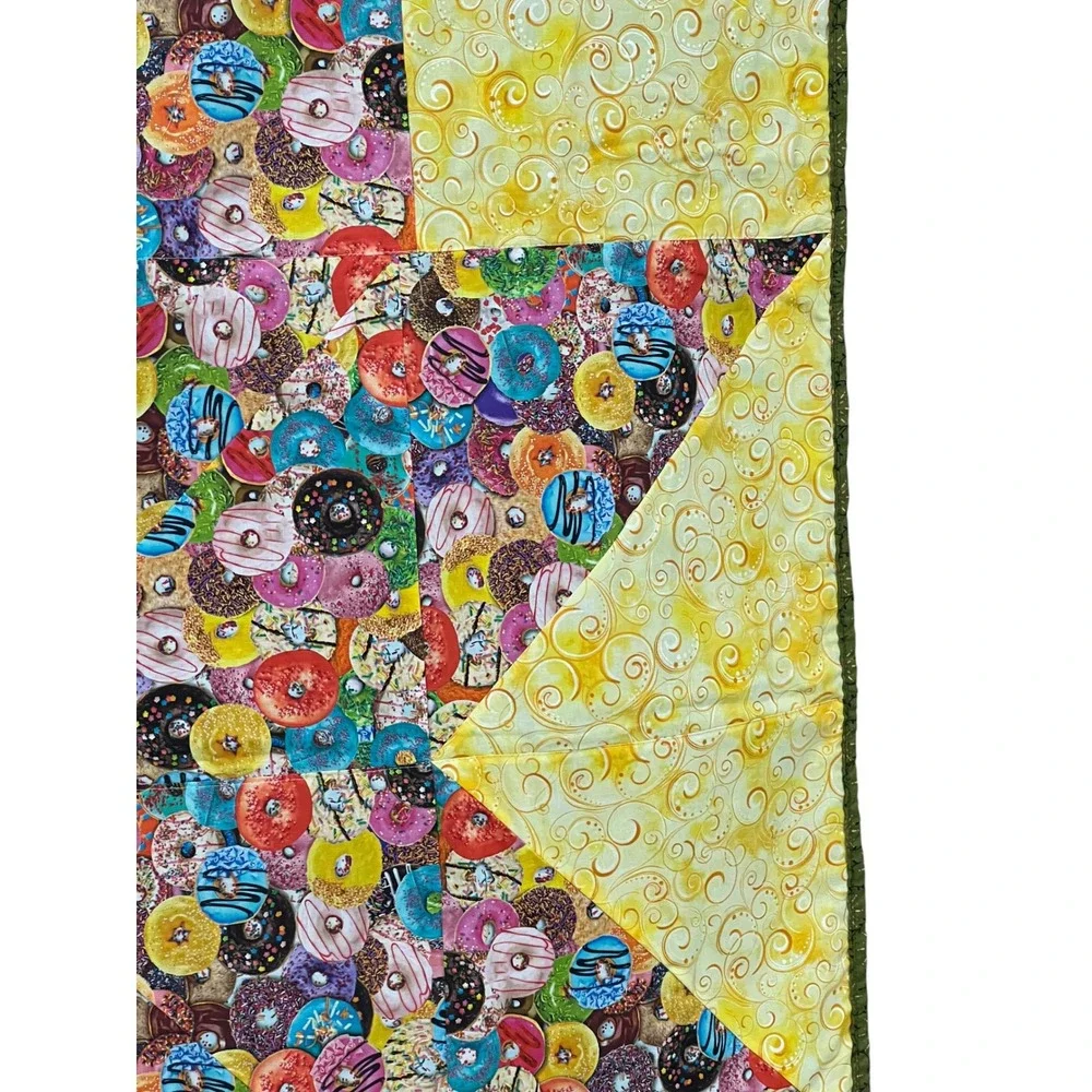 Vintage‎ Handmade Donut Star Quilt 46x46 Colorful Cottagecore Wall Decor